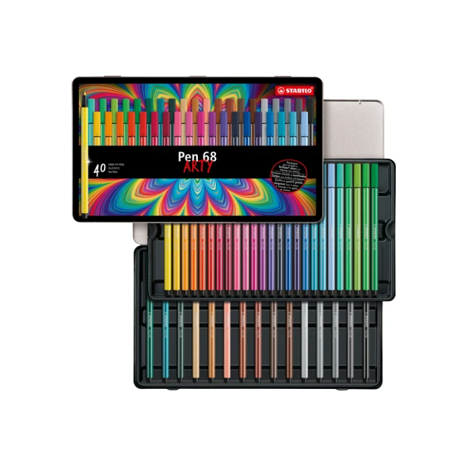 Viltstift STABILO Pen 68/40 Arty medium assorti blik à 40 stuks