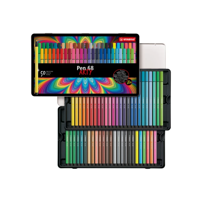 Viltstift STABILO Pen 68/50 Arty medium assorti blik à 50 stuks