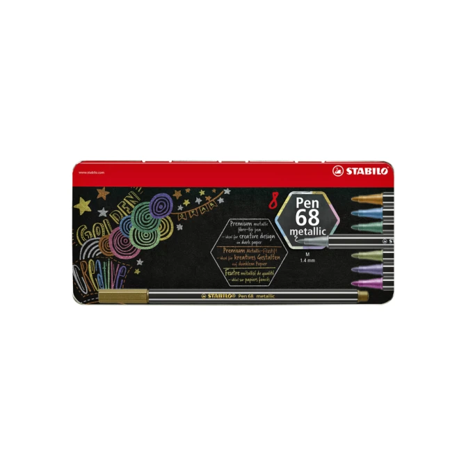 Viltstift STABILO Pen 68/8 medium metallic assorti blik à 8 stuks