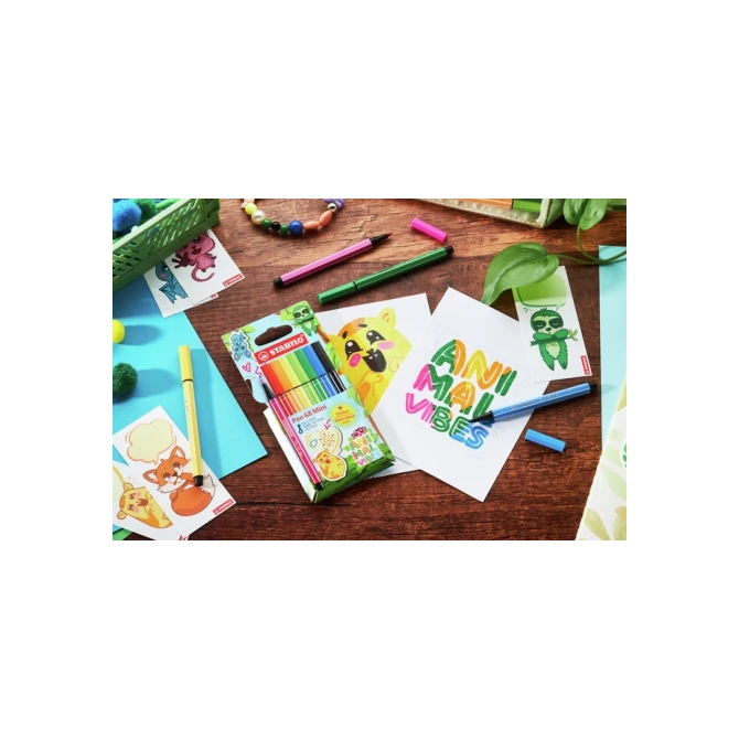 Viltstift STABILO Pen 68 Animal Vibes mini medium assorti blister à 8 stuks