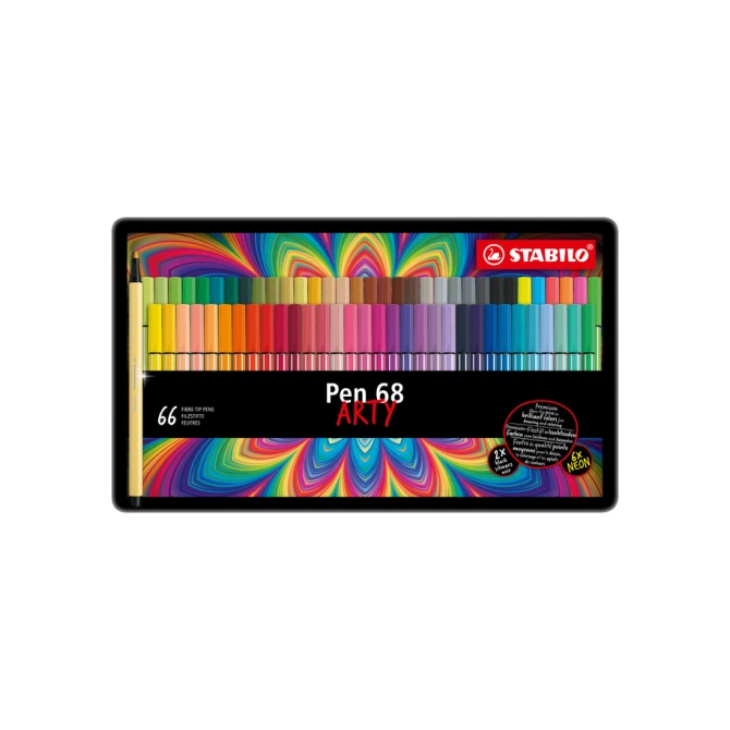 Viltstift STABILO Pen 68 Arty medium assorti blik à 66 stuks