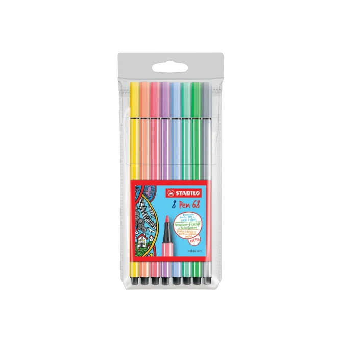 Viltstift STABILO Pen 68 medium pastel assorti etui à 8 stuks