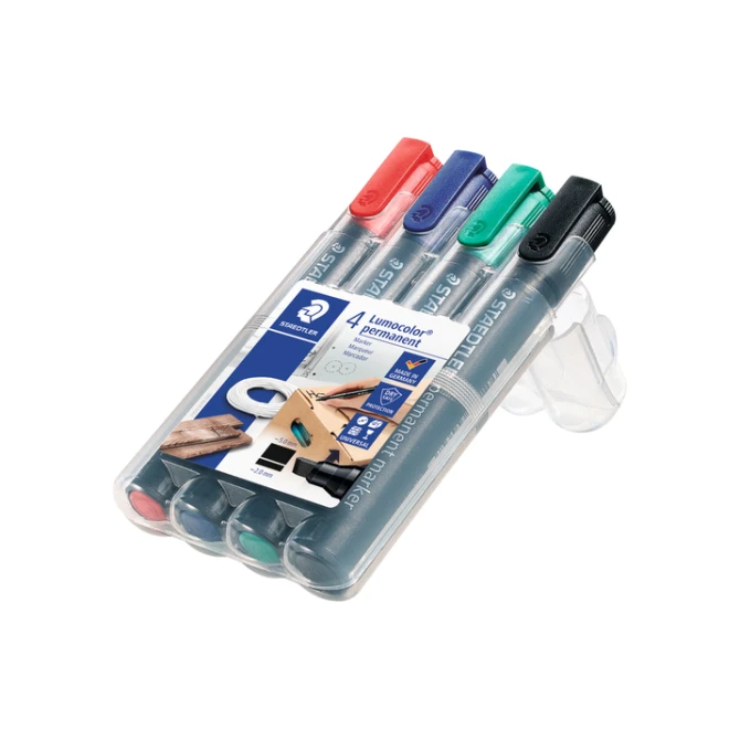 Viltstift Staedtler Lumocolor 350 permanent schuin set à 4 stuks assorti