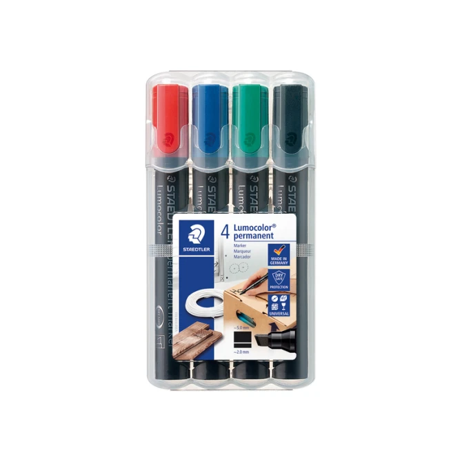 Viltstift Staedtler Lumocolor 350 permanent schuin set à 4 stuks assorti