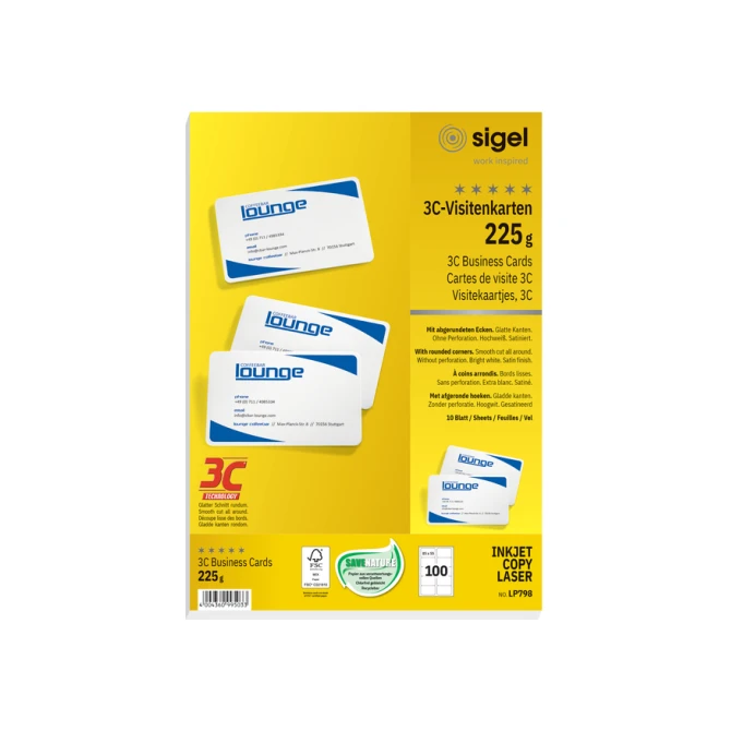 Visitekaart Sigel 85x55mm blanco 225gr ronde hoeken wit 100 stuks