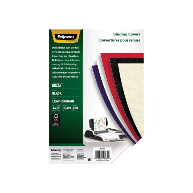 Voorblad Fellowes A4 lederlook zwart 25 stuks