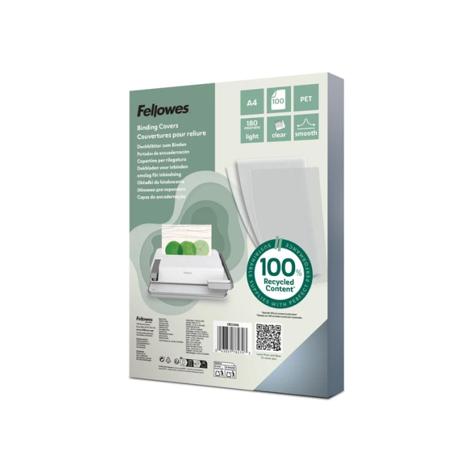 Voorblad Fellowes A4 PET 180micron recycled 100 stuks