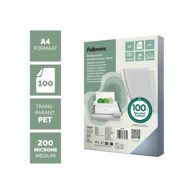 Voorblad Fellowes A4 PET 200micron recycled 100 stuks