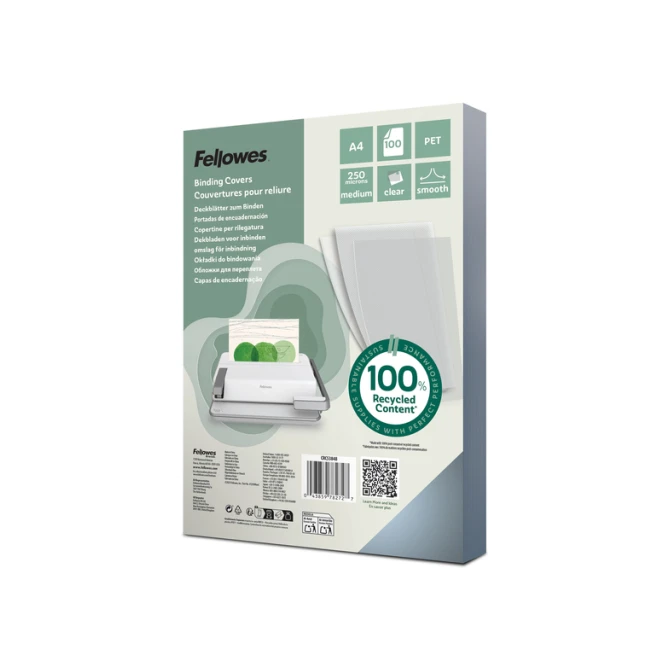 Voorblad Fellowes A4 PET 250micron recycled 100 stuks