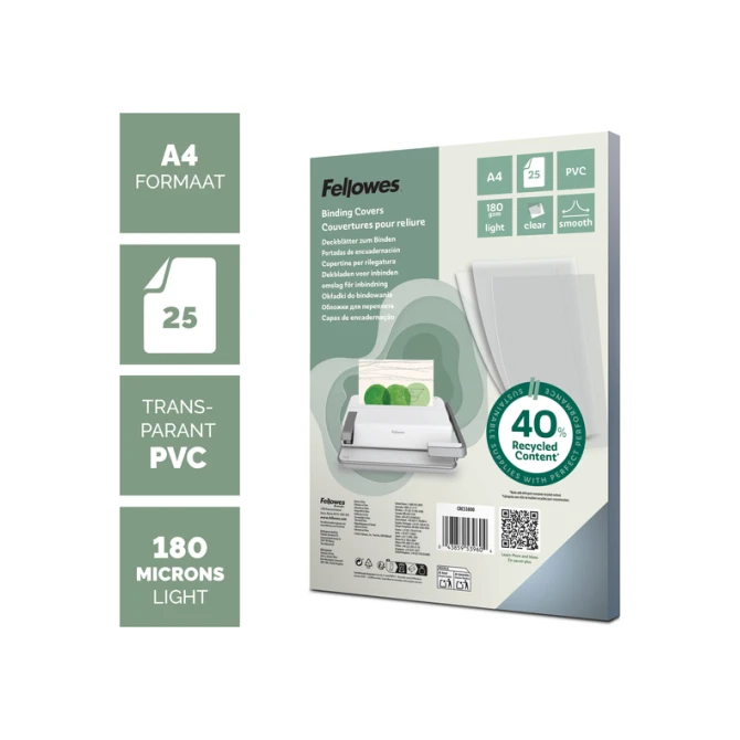 Voorblad Fellowes A4 PVC 180micron recycled 25 stuks