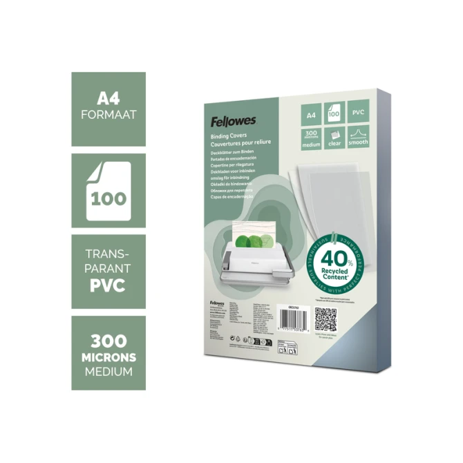 Voorblad Fellowes A4 PVC 300micron recycled 100 stuks