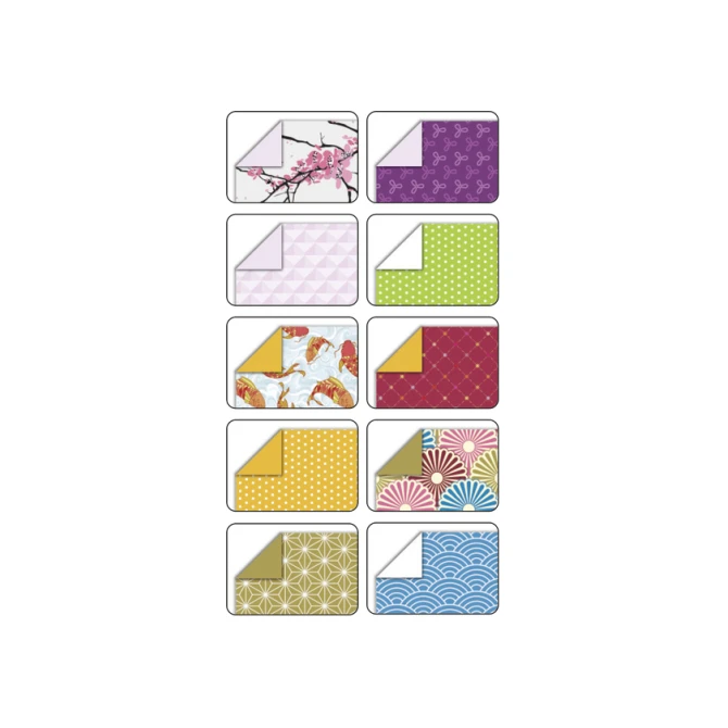 Vouwblaadjes Folia 80gr 15x15cm 50 vel 2-zijdig Japan 10 designs assorti kleuren