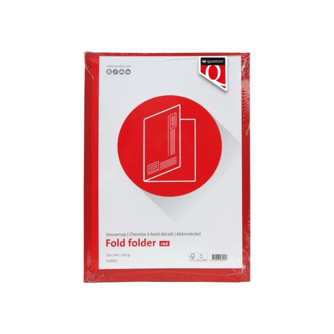 Vouwmap Quantore A4 ongelijke zijde 250gr rood
