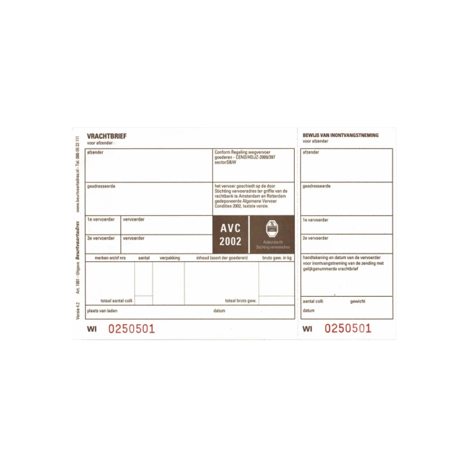Vrachtbrief IEZZY BVA 1001 19x12cm 3voud 100stuks blanco