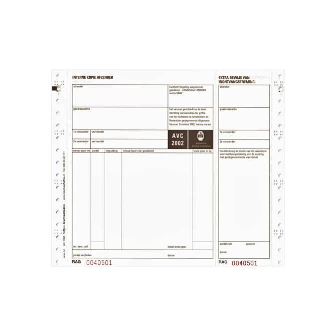 Vrachtbrief IEZZY BVA 1562 240x200mm 4voud 100stuks