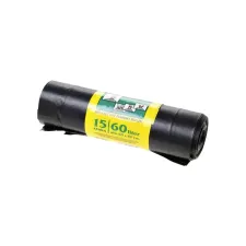 Vuilniszak Komo 60 liter met trekband zwart rol à 15 stuks