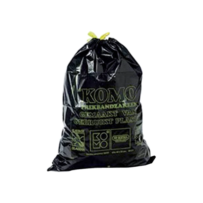 Vuilniszak Komo 60 liter met trekband zwart rol à 15 stuks