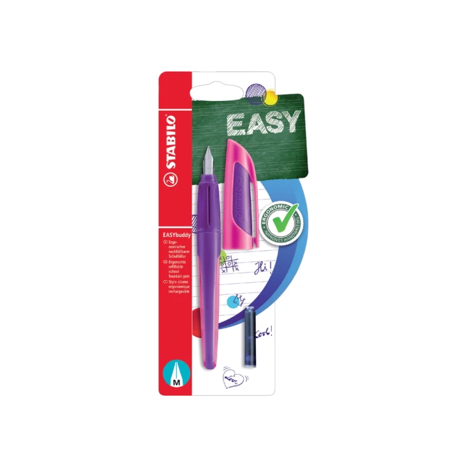 Vulpen STABILO Easybuddy rechtshandig M paars/magenta blister à 1 stuk