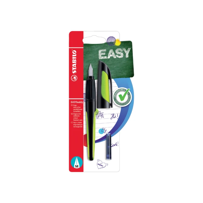 Vulpen STABILO Easybuddy rechtshandig M zwart/lime blister à 1 stuk