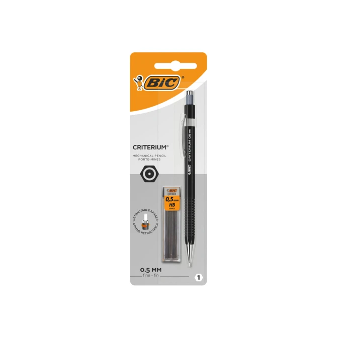 Vulpotlood Bic Criterium HB 0.5mm incl 12 stiften zwart blister à 1st
