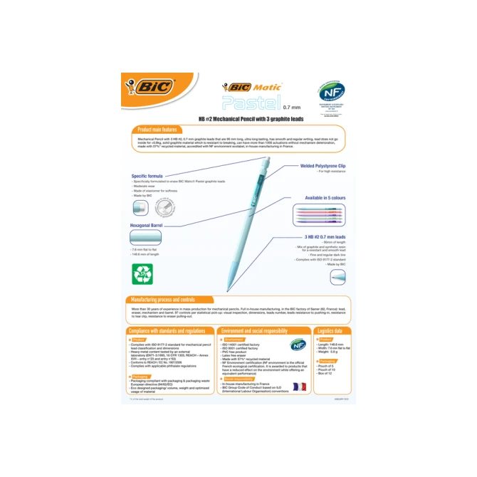 Vulpotlood Bic Matic Pastel HB 0.7mm pastel assorti