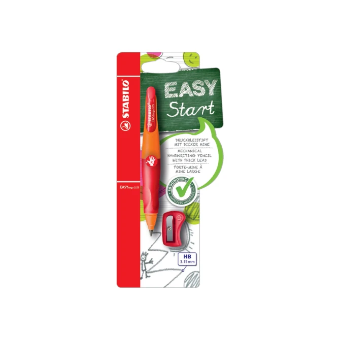 Vulpotlood STABILO Easyergo HB 3.15mm rechtshandig oranje/rood incl puntenslijper blister à 1 stuk