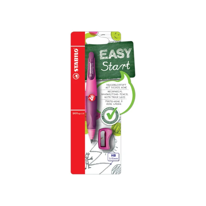 Vulpotlood STABILO Easyergo HB 3.15mm rechtshandig roze/lila incl puntenslijper blister à 1 stuk