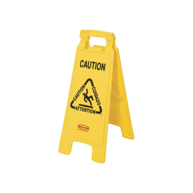 Waarschuwingsbord Rubbermaid tweezijdig meertalig 64cm geel