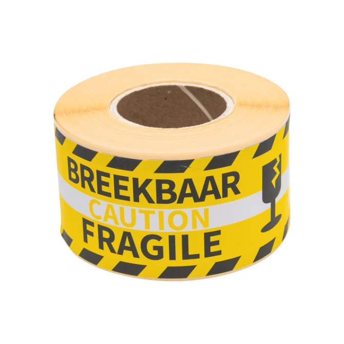 Waarschuwingsetiket Rillprint fragile 46x125mm geel 250 stuks