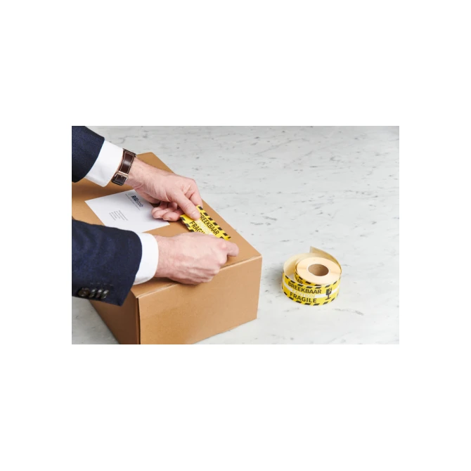 Waarschuwingsetiket Rillprint fragile 46x125mm geel 250 stuks