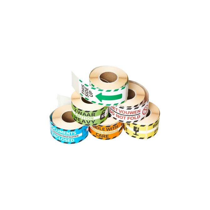 Waarschuwingsetiket Rillprint handle with care 46x125mm oranje 250 stuks