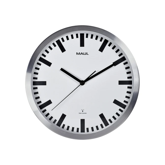 Wandklok MAUL Pilot RC Ø305x45mm aluminium frame wit incl. batterij