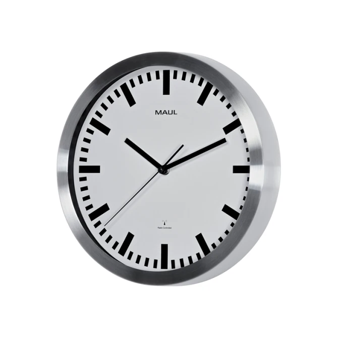 Wandklok MAUL Pilot RC Ø305x45mm aluminium frame wit incl. batterij
