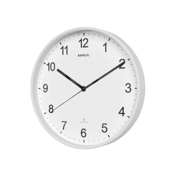 Wandklok MAUL Sprint RC Ø30x5cm kunststof wit/wit incl batterij