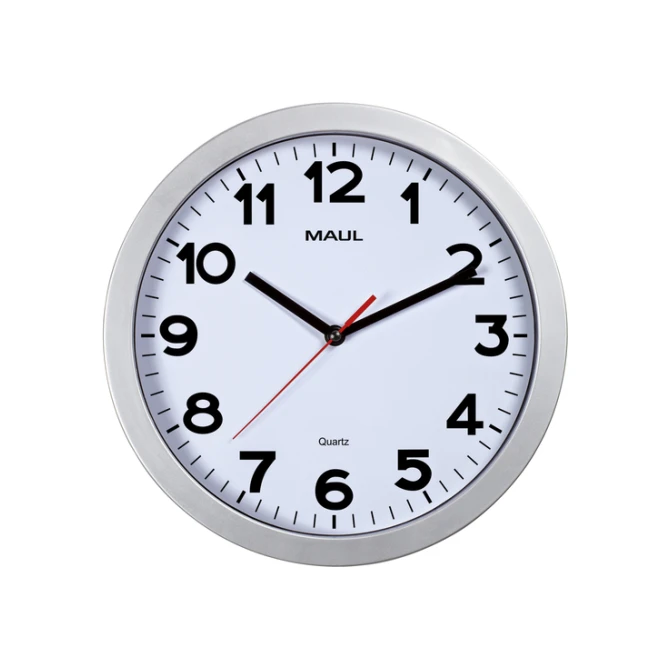 Wandklok MAUL Step Quartz Ø30x5cm kunststof zilver/wit stildraaiend