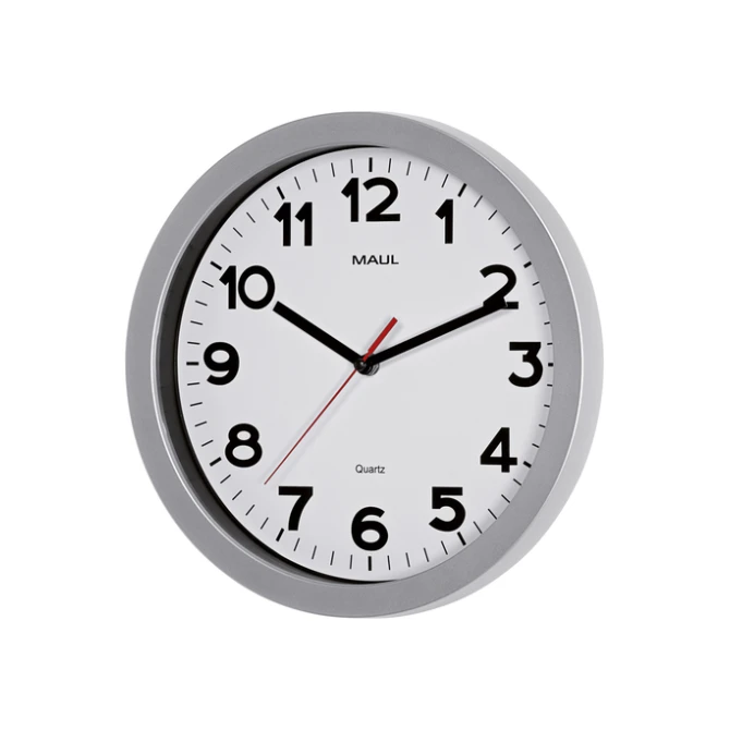 Wandklok MAUL Step Quartz Ø30x5cm kunststof zilver/wit stildraaiend