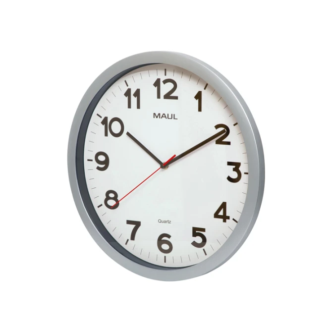 Wandklok MAUL Step Quartz Ø40x5cm kunststof zilver/wit stildraaiend