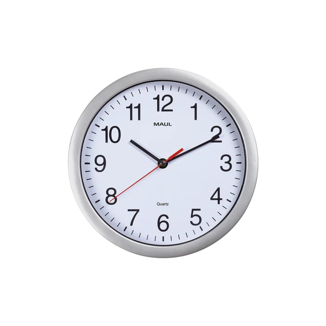 Wandklok MAULrun quartz Ø25x5cm kunststof zilver/wit incl.batterij