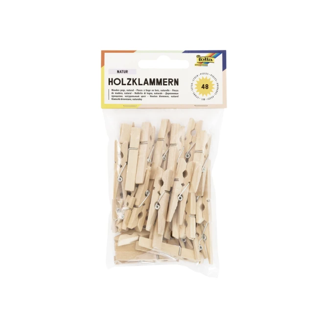 Wasknijper Folia 48 stuks drie formaten hout