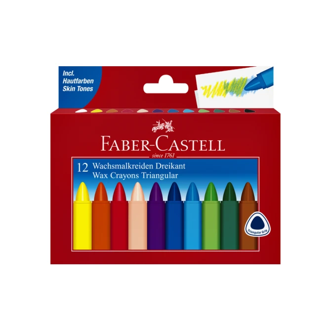 Waskrijt Faber-Castell driehoekig assorti set à 12 stuks