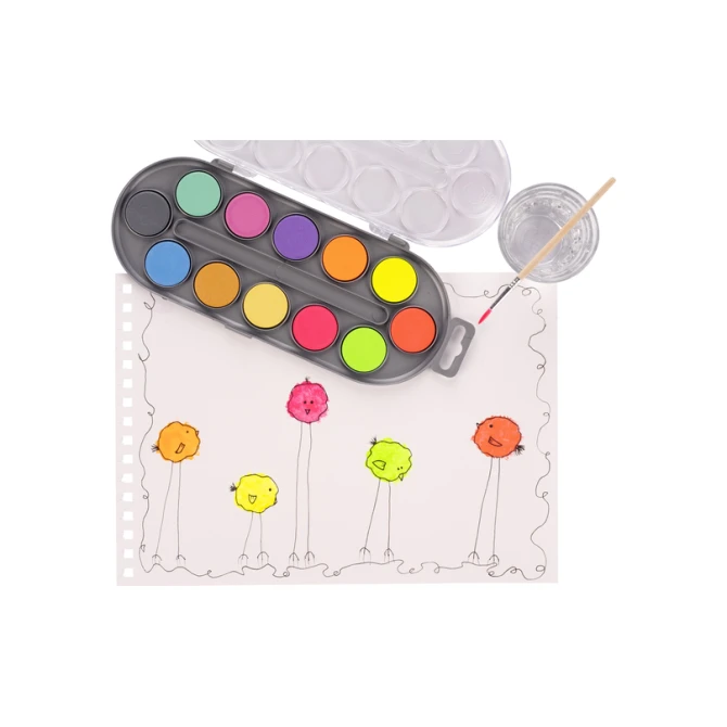 Waterverfset Bruynzeel Kids met penseel set à 12 metallic- en neonkleuren