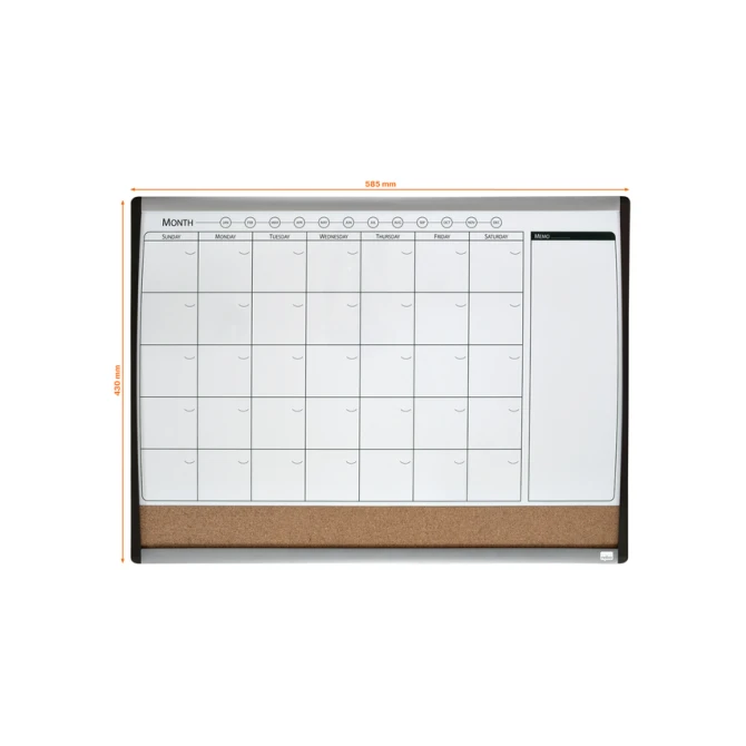 Whiteboard Nobo magnetische planner met prikbord van kurk 58,5x43cm
