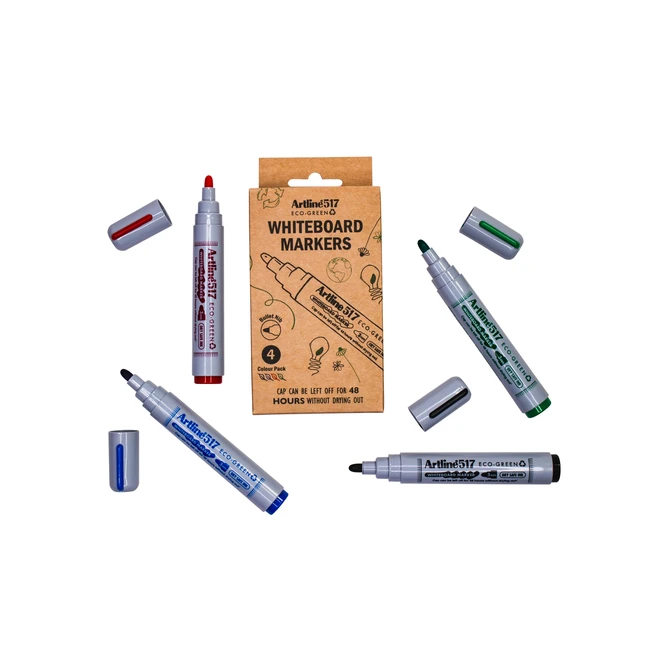 Whiteboardmarker Artline 517 Dry Safe Eco rond medium ass 4 stuks