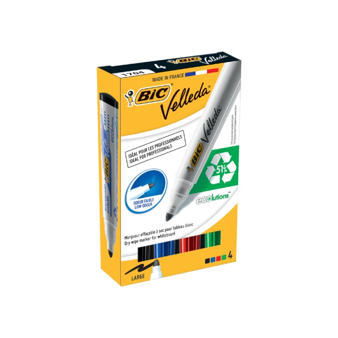 Whiteboardmarker Bic Velleda 1701 rond large assorti doos à 4 stuks