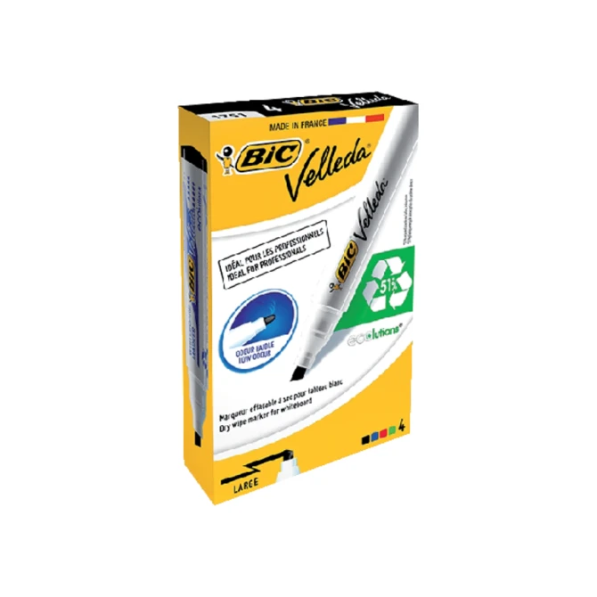 Whiteboardmarker Bic Velleda 1751 schuin large assorti set à 4 stuks