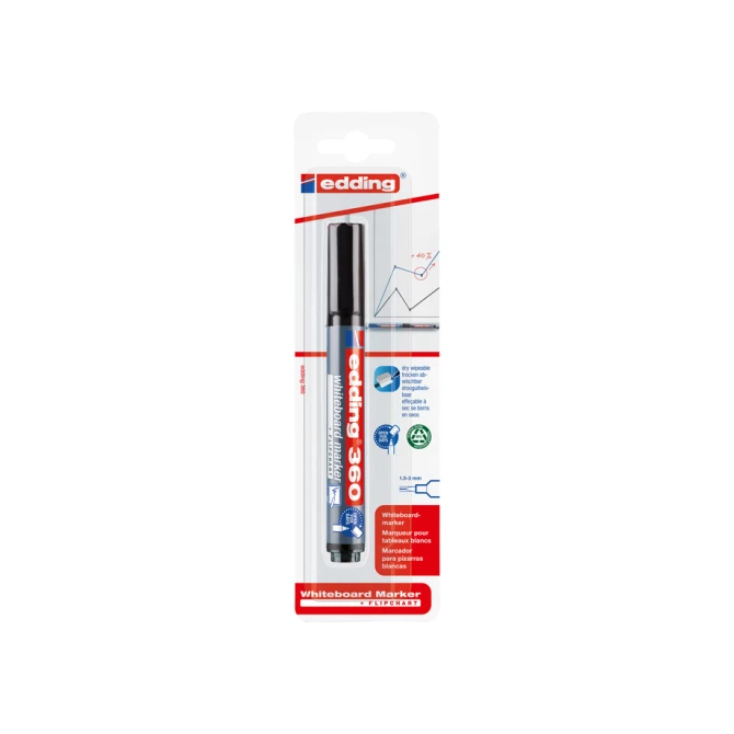 Whiteboardmarker edding 360 rond 1.5-3mm zwart blister à 1 stuk