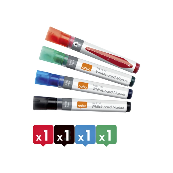 Whiteboardmarker Nobo Liquid ink rond assorti 3mm 4st