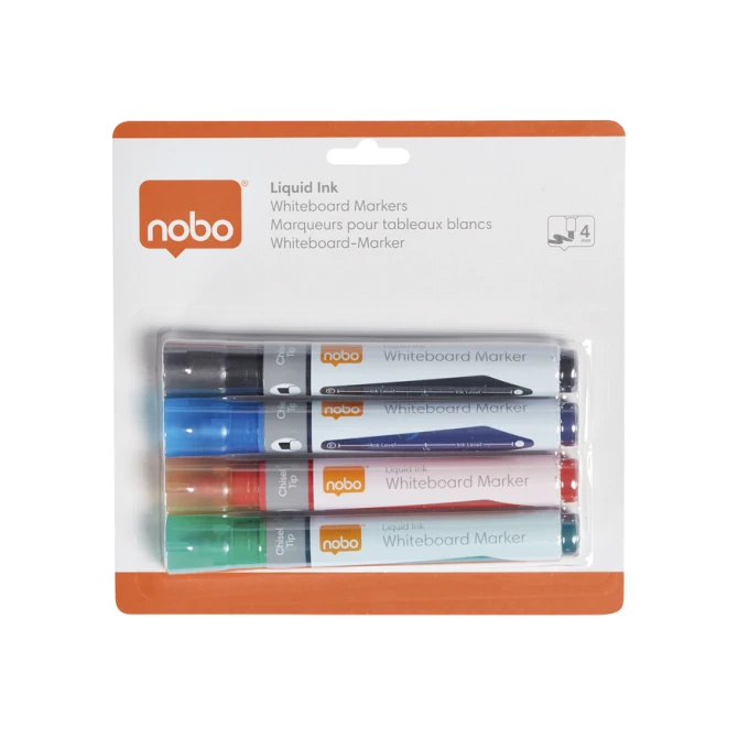 Whiteboardmarker Nobo Liquid ink schuin assorti 4mm 4st