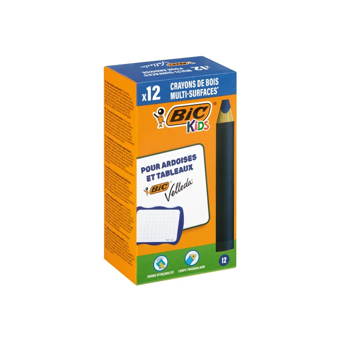 Whiteboardpotlood BicKids Multi Surface blauw doos à 12 stuks