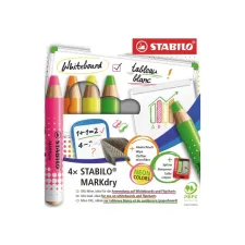 Whiteboardpotlood STABILO MARKdry etui à 4 neon kleuren
